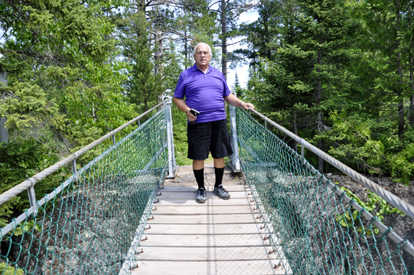 Lee Duquette on the suspension bridge